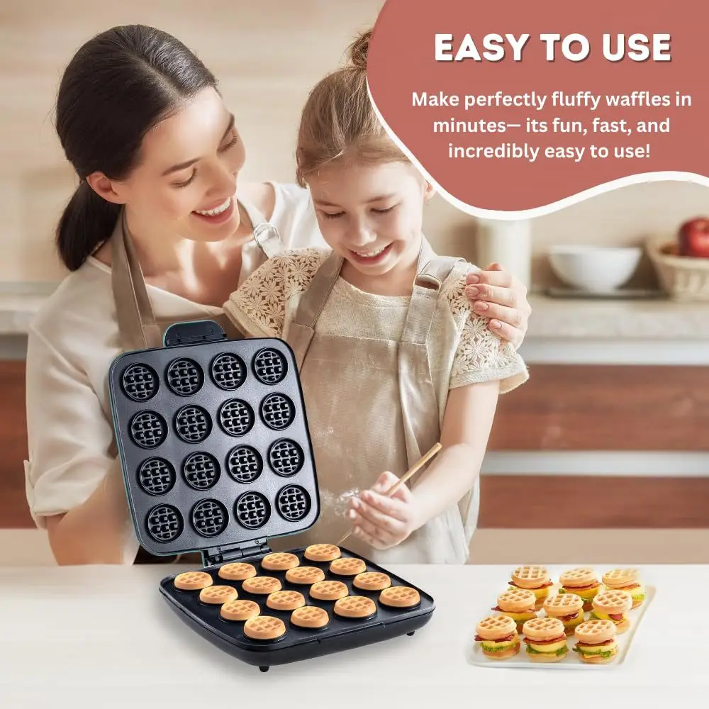 Mini Waffle Maker Machine - Pembuat Waffle 16 Lubang, Permukaan Anti